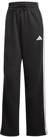 adidas Women's Essentials 3-Stripes Open Hem Fleece Pants, Black/White, XS