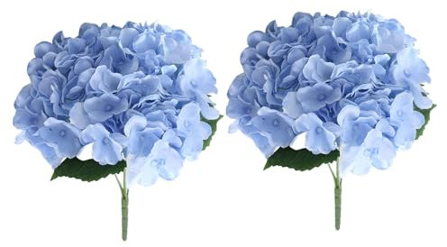 perfk 2 Stück Blumenstrauß, fühlt Sich echt an, Hortensienblüte mit Stiel, Kunstblume, Heimdekoration, künstliche Hortensien für Partys und Hochzeiten, Blau