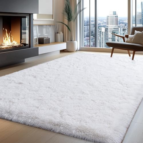 Alfombras para Sala de Estar y Dormitorio, Suaves y acogedoras para Interiores, Modernas, peludas, esponjosas, peludas, Antideslizantes, para Interiores, decoración del hogar, Color Blanco