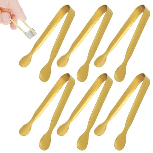 Dimeho Eiszangen 6 Stück Edelstahl Servierzange Eiszange Zuckerzange Edelstahl Candybar Zangen Mini-Küchenzange für Teeparty Kaffee Bar Desserts Party Bar Büfett Grill Picknick (Gold)