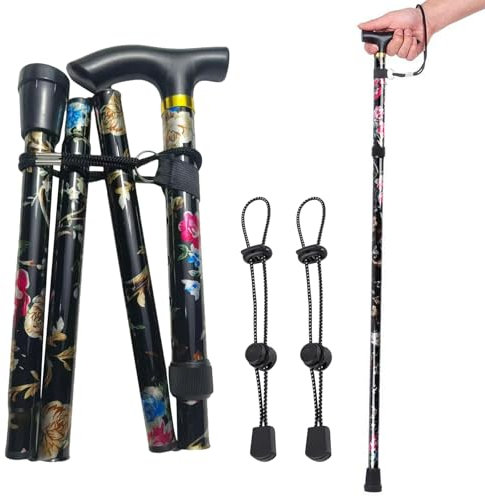 DKDDSSS Faltbar Gehstock, Spazierstock Bergstock Damen Herren, Höhenverstellbar, Tragbarer, Gehhilfe für Senioren, für Wandern Camping Bergsteigen Trekking(Schwarz)