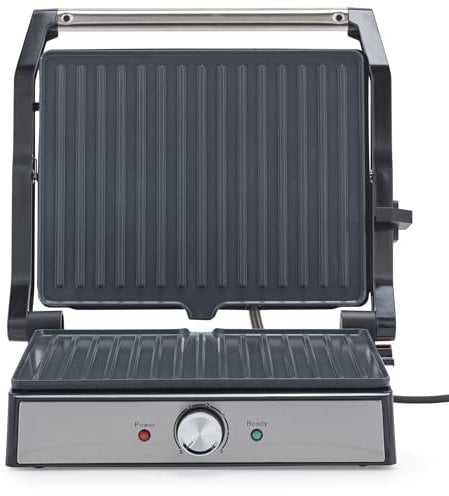 Salter Large Health Grill – Electric Panini Maker, Sandwich Toaster, Non-Stick Ceramic Plates, Opens Flat (180°) for Extra Cooking Space, PFAS-Free, Drip Tray, Adjustable Temperature, 2000W, EK5857SSC