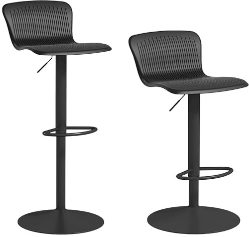 HOMCOM Conjunto de 2 Taburetes Altos de Cocina Sillas Altas Giratorias con Respaldo y Altura Ajustable Carga 120 kg para Bar Salón Comedor Negro