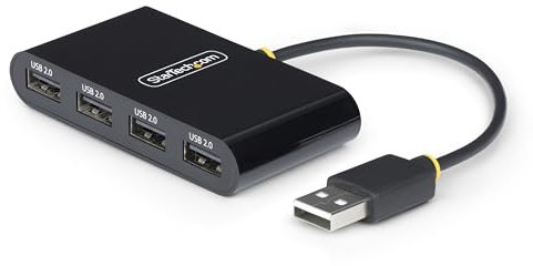 StarTech.com 4-Port USB 2.0 Hub, USB Bus Powered, Small Travel Mini USB Hub, Multi-Port USB 2.0 Splitter, Portable USB Hub