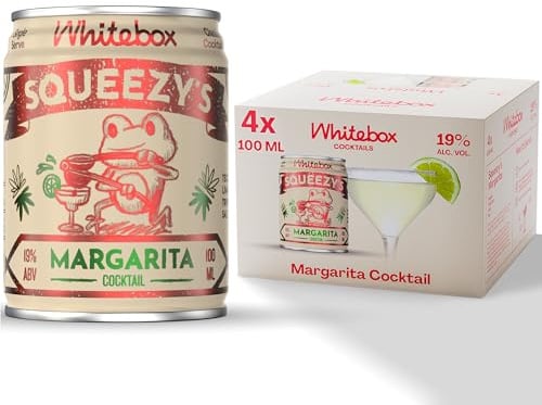 WHITEBOX COCKTAILS Ready to Drink Squeezy's Margarita, 4 x 100ml Cans | Single Serve, Full Strength, Classic Cocktails, Pre-Mixed, By World-Class Bartenders, Great for Day Trips, Parties & Gifting