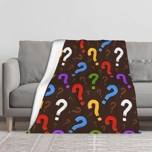 Buntes Fragezeichen Kuscheldecke, warme Flanell-Fleece-Plüsch-weiche Überwurfdecke als Bettdecke/Bettlaken, 127 x 152 cm