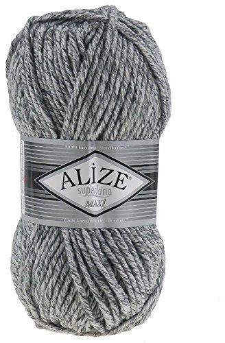 Strickgarn Strickwolle Superlana Maxi 100g 25% Wolle Wintergarn Winterwolle, 50 Farben, Farbe:801 grau meliert