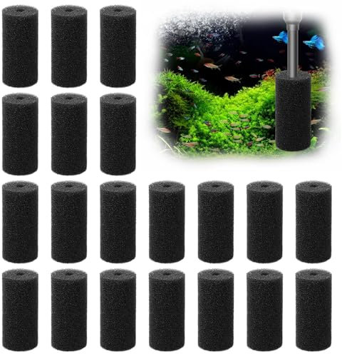 Editbar 20 Stück Vorfilter Schwamm für Aquarium – Fischbecken Tauchpumpe Filterschwamm, Inlet Filtermatte, Schutznetz für Fische und Garnelen, Aquarium Filterschwamm Rund mit Loch(Schwarz)