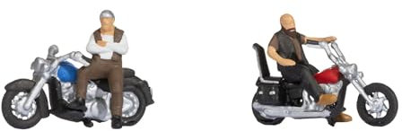 NOCH TT Figuren Rocker auf Motorrädern, Coole Modellbahnfiguren aus Kunststoff, 1:120 (TT) Maßstab, ideal für Straßen-Szenen und Treffpunkte