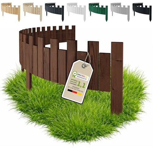 Floranica Rasenkante Holz Beeteinfassung 200 x 30 cm Zackenform Braun | Flexibler Rollborder aus Kiefernholz für Beet, Rasen und Wege in Staketenzaun-Optik – chromfrei imprägniert, wetterfest
