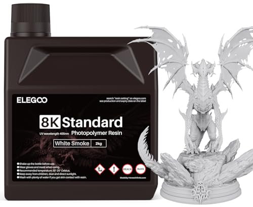 ELEGOO 3D Drucker Resin 8K Standard Rigid Photopolymer Resin, 405nm UV-Härtendes Rapid Harz am Besten für 8K/9K/12K LCD 3D Drucker,2000g Weiß Rauchig
