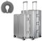 WINLIFE SPARSET L+XL Reisekoffer Alu-Rahmen mit ABS + Anthrazit Nackenkissen & TSA Nummern-Schloss Checkin-Trolley L(65cm) + XL Koffer(75cm) Hartschalenkoffer | Silber