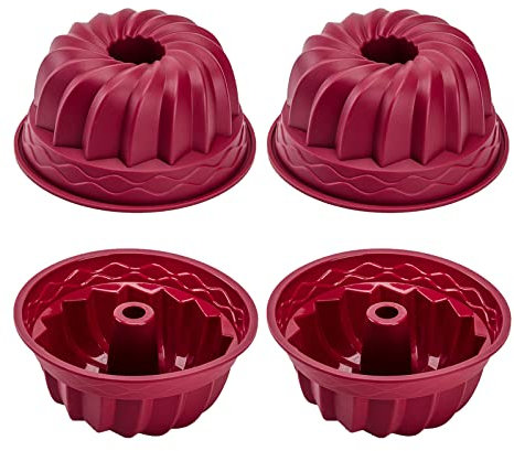 Blessfly Silikon Mini Gugelhupfform Ø 10cm Set von 4, Antihaft BPA freie Silikon Backform Kuchen Formen zum Backen, Ofen Geschirrspüler Safe Riffelrohr Backform für Kürbiskuchen, Gelee, Brownies, Brot