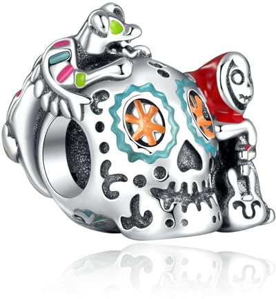 RMMY Breloque en argent sterling 925 représentant une tête de mort graffiti pour bracelet. Bijoux de Noël pour la fête des Mères avec zircone