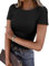Suncife Women Short Sleeve Rib Slim Fitted Shirts Summer Ribbed Basic Tee Tshirt Tops (Black,M)