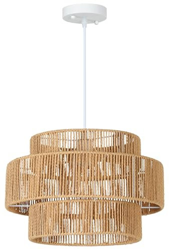 HOMCOM Pendelleuchte Hängelampe mit E27 Fassung, Boho-Stil, Hängeleuchte Deckenlampe mit Lampenschirm aus Hanfseil für Küche, Esszimmer, Hellbraun