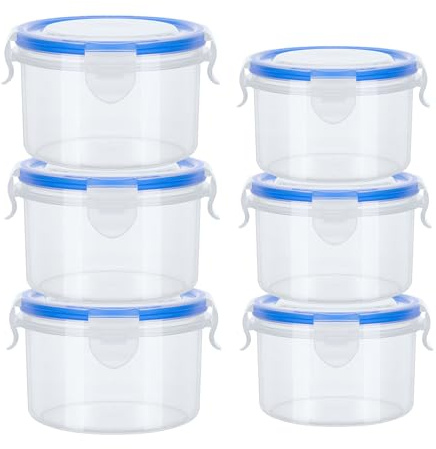 Gudemoore 6 Pack Round Food Containers with Lids,3 PCS 300ml Small Snack Pots with Lids and 3 PCS 600ml Food Containers with Lid,Reusable, Leak-proof,with Clip-Lock Lid for Friut,Yoghurt,Snack