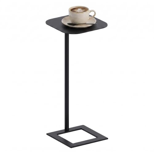 ZEXVIDA Modern Stable C Table End Table, 23.4 Tall, Square, Black | C Shaped Side Table that Slides Under Sofa, Slim Under Couch Table, Industrial Coffee Tray Table for Living Room Bedroom