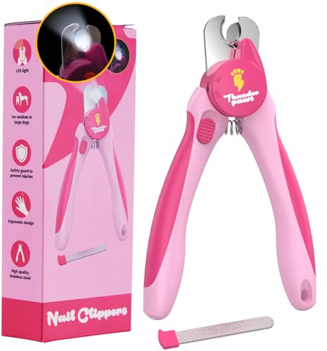 Thunderpaws Dog Nail Clippers with Protective Guard and Safety Lock (Pink, Medium to Large Breeds (LED))