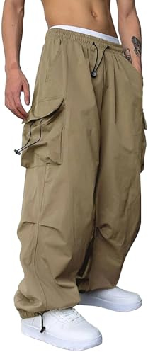 PADOLA Pantaloni Cargo Uomo a Gamba Larga Baggy Y2K Hiphop Streetwear Vita con Cordino Regolabile 4 Tasche Tessuto Traspirante e Asciugatura Rapida