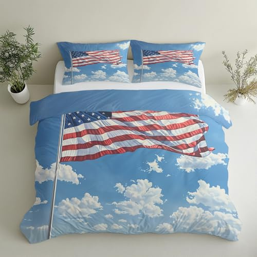 Generisch Usa Flagge Bettwäsche 135x200 2teilig, Amerikanische Stern Streifen Bettwäsche-Sets mit Reißverschluss, Microfaser Weiche Bettbezug mit Kissenbezüge 80×80 GS*1