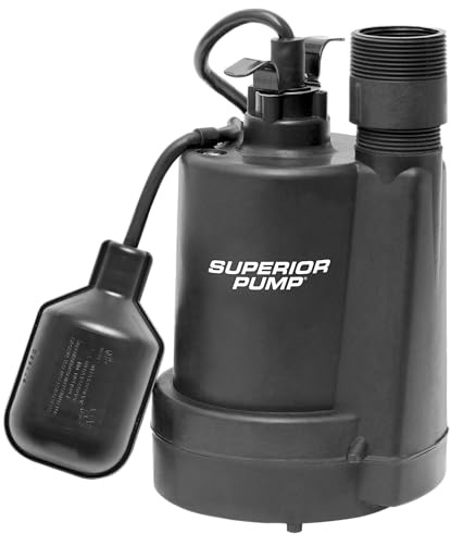 Superior Pump 92330 1/3 HP Thermoplastic Submersible Sump Pump with Tethered Float Switch