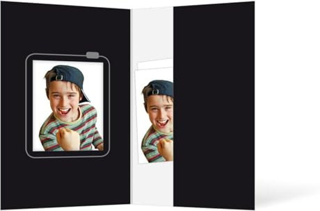 Schoeller & Stanzwerk© -100 Stück bedruckte Passbildmappen Kamera für 4,5x6 cm Fotos mit Tasche und Passepartout