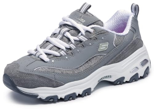 Skechers Women's D'Lites - Me Time Lace Up Fashion Sneakers, Grey / White, 5.5