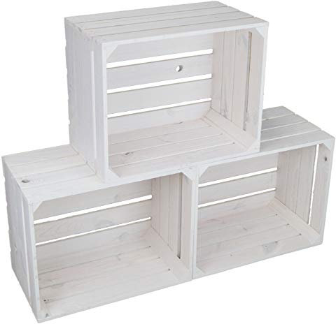 3er set massive Obstkiste Apfelkiste Weinkiste aus dem Alten Land +++ 49 x 42 x 31 cm (WEISS)