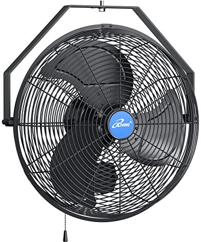 iLIVING Ventilador Resistente a la Intemperie para Interiores y Exteriores de Velocidad Variable de 14 Pulgadas montado en la Pared Grado industrialde Carga 2473 CFM, Negro, Exterior 14