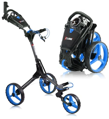 Cube CART Golfwagen mit 3 Rädern, zum Öffnen und Schließen in Zwei Schritten, Kleinster Faltbarer, Leichter Golfwagen der Welt, Farbe wählbar, Anthrazit/Blau