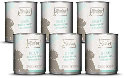 MjAMjAM - Premium Nassfutter für Katzen - gute Pute an gedämpftem Kürbis, 6er Pack (6 x 800 g), getreidefrei mit extra viel Fleisch