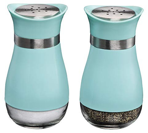 MITBAK Salière et poivrière (Lot de 2) élégante avec fond en verre transparent | Utilisation compacte, cuisine et salle à manger | Design classique et rechargeable (Bleu)