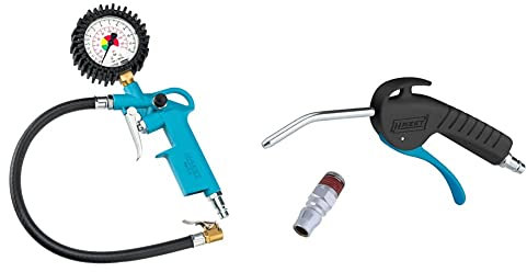 HAZET Reifenfüll-Messgerät (Manometer-Messbereich 0-12 bar, Schlauchlänge 400 mm, Manometer-Durchmesser: 63 mm) 9041-1 + Ausblaspistole (mit 100 mm langer, Betriebsdruck: 6 bar) 9040P-1