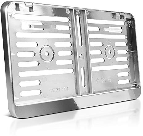 schildEVO Kennzeichenhalter | 255 x 130 mm | Chrom Look Silber | zweizeilig | Motorrad Roller Traktor | Nummernschildhalter | Kennzeichen-Halterung | DHL-Versand