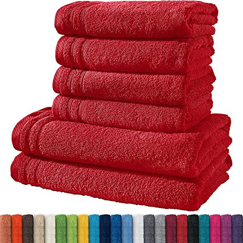Erwin Müller Handtuchset, Frottierset Heidelberg 6-TLG. 100% Baumwolle rot - leichte Qualität, saugstark, schnelltrocknend, kompakt - ideal für Sport, Strand, Reisen