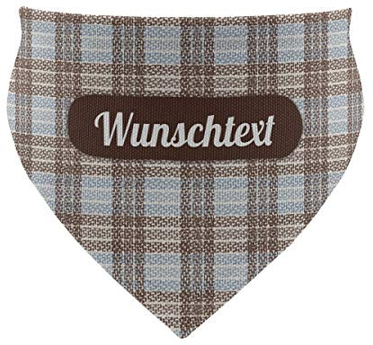 printplanet® - Hundehalstuch mit Name oder Text - Halstuch für Hunde - Layout Karomuster Braun-Blau - Größe M