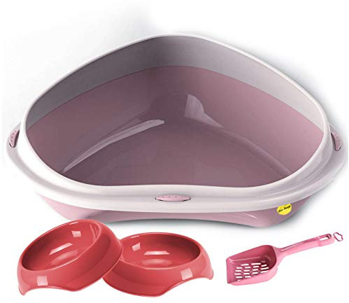 CAT CENTRE Jumbo Large Corner Open Litter Tray Box Bundle Bowls Scoop Cat Kitten