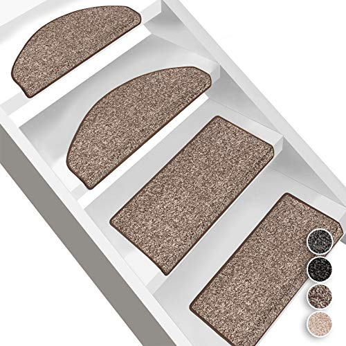 Floordirekt Velours-Stufenmatten Lyon, meliert - Treppenmatten in 4 Farben - Strapazierfähig & pflegeleicht - Stufenteppich für Innen (Braun, Eckig 65 x 23,5 cm)