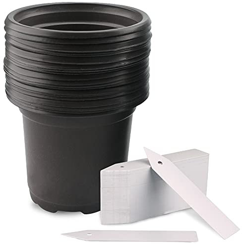 KINGLAKE 50Pièces 10CM Pot pour Semis,Pot de Fleurs Plastique Plante Exterieur,Petit Pot Rempotage,Godets pour Semis Tomates avec 100 Petit étiquettes,Noir
