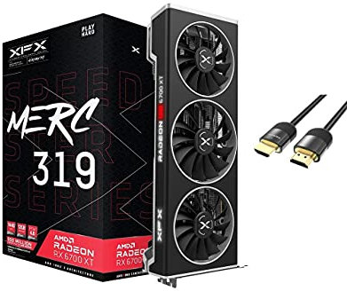 XFX Speedster MERC 319 AMD Radeon RX 6700 XT Carte graphique de jeu Noir 12 Go GDDR6 PCIe 4.0 DirectX 12 Triple ventilateurs AMD RDNA 2 1 x HDMI 2.1 3 x DisplayPort 1.4 avec câble Mytrix HDMI 2.1 (4K