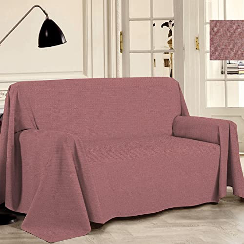 PENSIERI DELICATI Sofabezug 360 x 290 cm Made in Italy, Garn gefärbtes Abdeckung aus 100% Reiner recycelter Baumwolle, Einfarbig Rot, Ideal als Möbel Tuch, Sofa Überzug, Picknickdecke