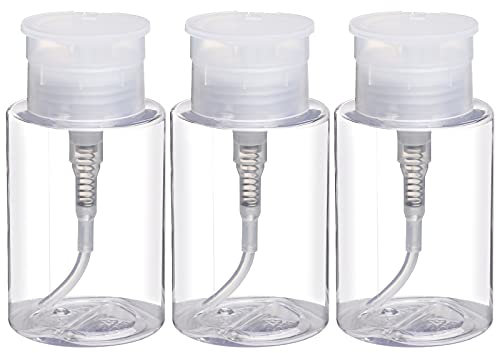 Pack of 3 Nail Polish Remover Pump Empty Dispenser Bottle for Alcohol, Acetone, Nail Polish and Makeup Remover, 150ml(5.10z), Clear Top Cap