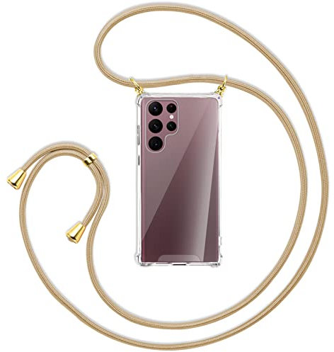 mtb more energy® Handykette kompatibel mit Samsung Galaxy S22 Ultra 5G (SM-S908, 6.8'') - Caramel/Gold - Befestigung Oben - Smartphone Hülle zum Umhängen - Full TPU Case