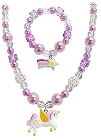 ankbrats Einhorn Halsketten Sternschnuppen Armband Set, Einhorn Freundschaftsarmband lila Kette, Hübsches Schmuckset für Prinzessinen