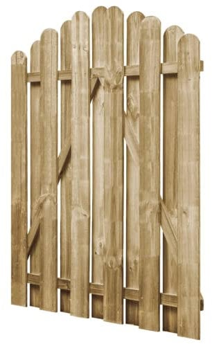 Cancello da giardino in legno trattato, design ad 100 x 125 cm, punta tonda, porta da giardino a doghe, recinzione in legno, naturale, terrazza da giardino