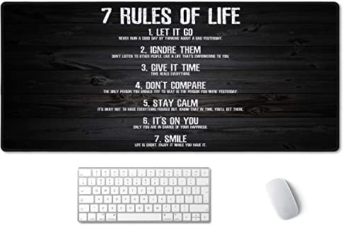 SSOIU 7 Rules of Life Motivational Quotes Mouse Pad 35.5 X 15.7 Inch XXL Full Desk Mousepad Extended Large Non-Slip Rubber Base Waterproof Big Keyboard Mat with Stitched Edges for Gaming and Office