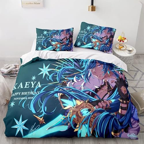 Qiuka Bettbezug Set Genshin Impact,Kaeya as34,Bettwäsche für Kinder,100x135cm,Anime-Druckmuster Weihnachten Geburtstag Geschenk für Kind junger Spieler