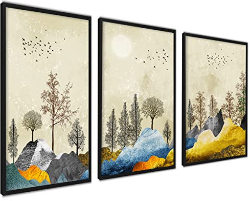 ag.art deco Natur Poster 50x70 | Poster Set für Wand Deko Wohnzimmer oder Schlafzimmer | Kunstdruck mit Motiven von Bunte Landschaftsszenen | 3x Bilder ohne Rahmen