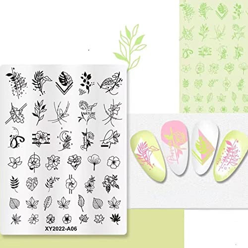 RUNRAYAY Nail Stamping Plate Leaf Flower Nature Template Image Design Plates for Nail Art Decoration and DIY Nail Art - 7.6 x 10.2Cm